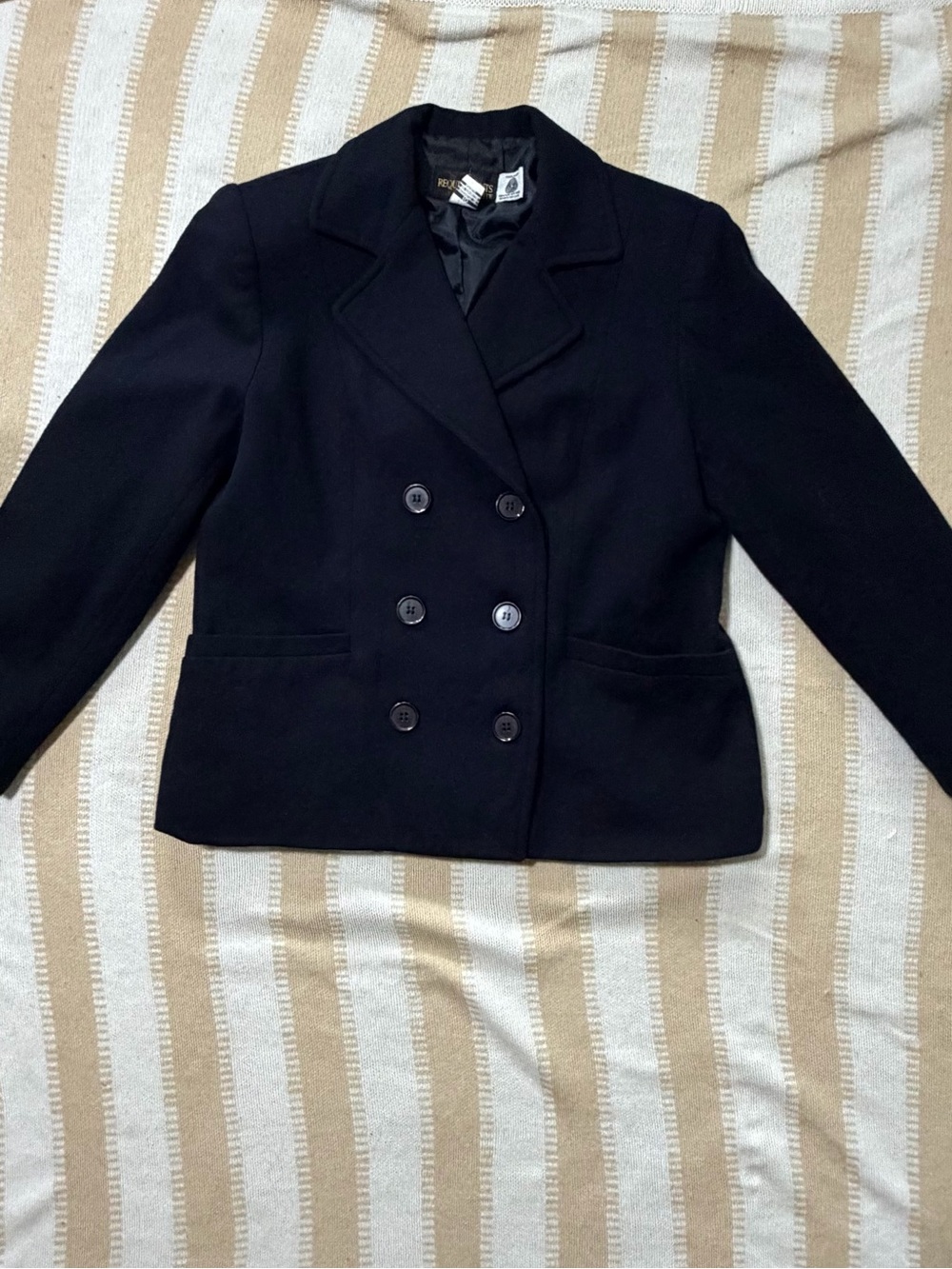 Requirements Double-Breasted 100% Wool Navy Blue Pea Coat 10